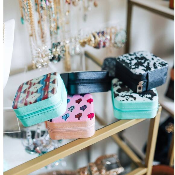 Brown Turquoise Cow Print Square Jewelry Case - Picture 6 of 6